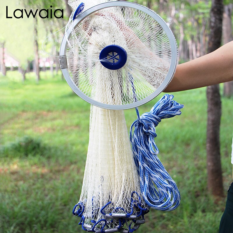 Lawaia Nylon Fishing Net Iron Pendant White Nylon Cast Net Silver Aluminum Ring Hand Throwing Outdoor Tool
