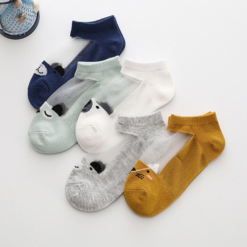 ¡Novedad de verano! 5 par/lote de calcetines para niños y niñas de algodón con cable de cristal, calcetines para niños, calcetines náuticos elásticos suaves y transpirables para niños.