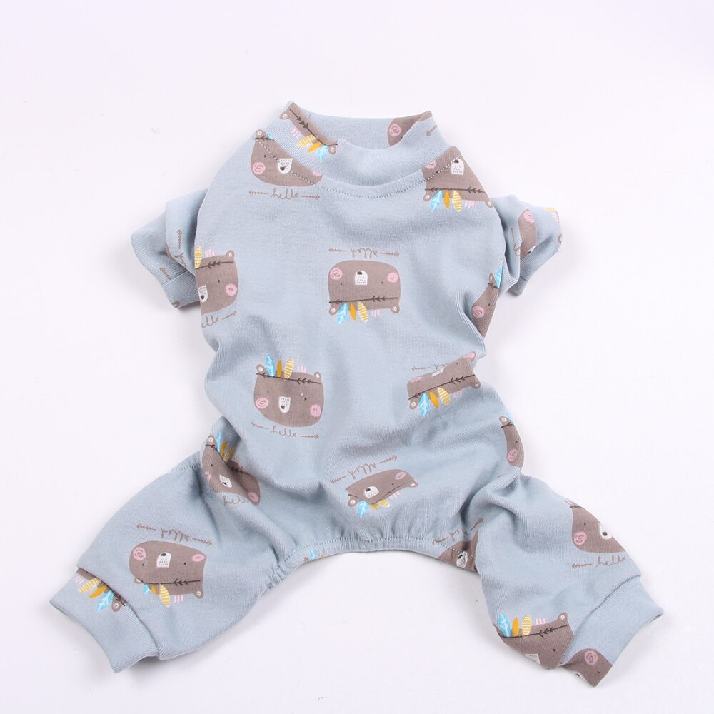 Soft Dog Cat Pajamas Jumpsuit Cartoon Cat Puppy Sleepwear Nightshirt Home Apparel 5 Sizes 6 Colours: Bear Blue / S
