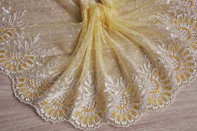 Borde de encaje 5 metros amarillo malla de gasa tul bordado tela cinta ropa vestido Material costura 17cm-26cm de ancho S5C224: 18cm 7.08in wide n8