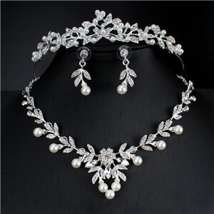 Ensemble de bijoux de mariage pour femmes, accessoires pour vêtements de mariée, collier, boucles d'oreilles, couronne, ensemble trois pièces: 3