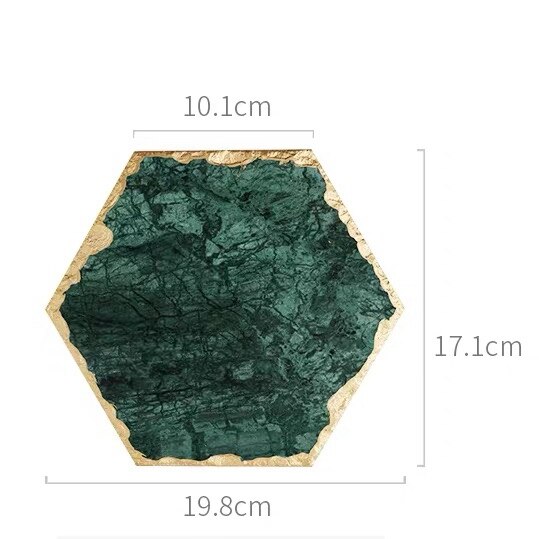 Luxe Antislip Emerald Real Marmer Coaster Mok Plaats Mat Groene Steen Met Gouden Inlay Hittebestendige Trivet Tafel decoratie: F