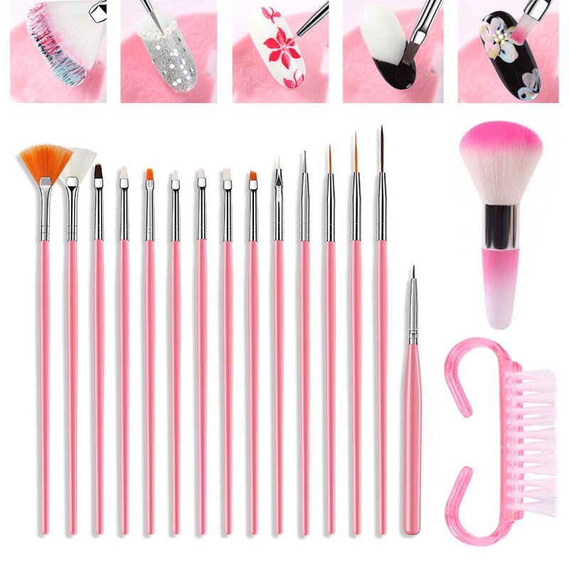 Pincéis de unhas conjunto para manicure unha arte escova pintura caneta gel unha polonês ferramentas remover a poeira limpeza unhas escova ferramentas