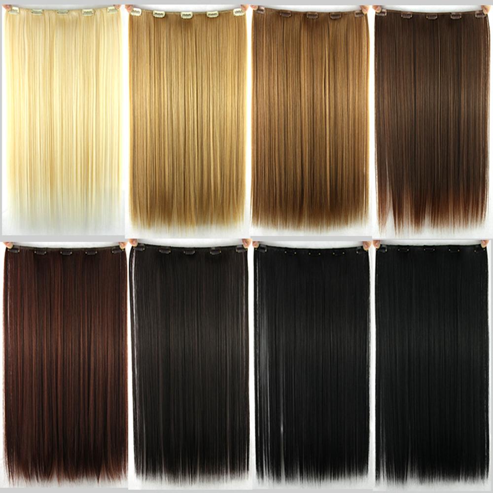 Soowee-extensiones de cabello sintético para mujer, 5 Clips de fibra de alta temperatura, 18 pulgadas, largo y liso