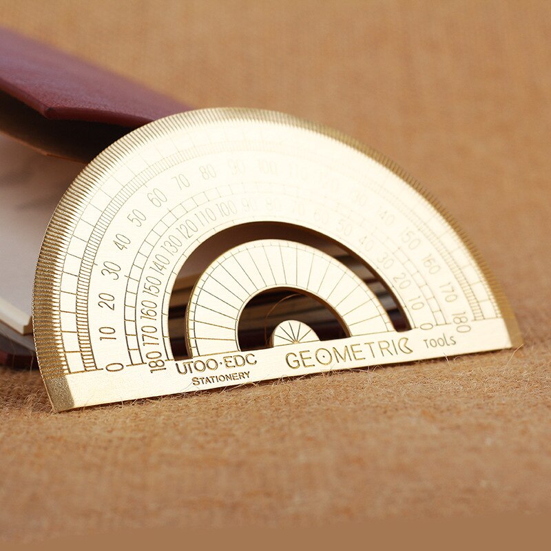 Vintage Brass Triangular Ruler Retro Protractor Drawing Ruler Travelers Notebook Planner Accessories Office and School Supplies