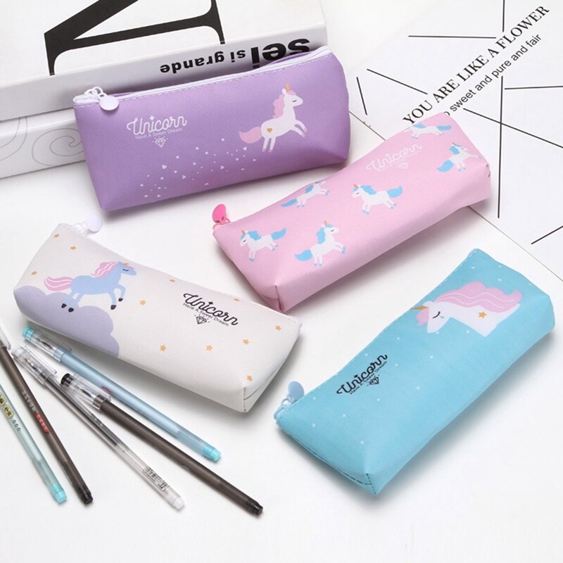 Leuke Cartoon Dier Eenhoorn Etui Kawaii Canvas Kantoor Schoolbenodigdheden Briefpapier Potlood Tas Meisje Student