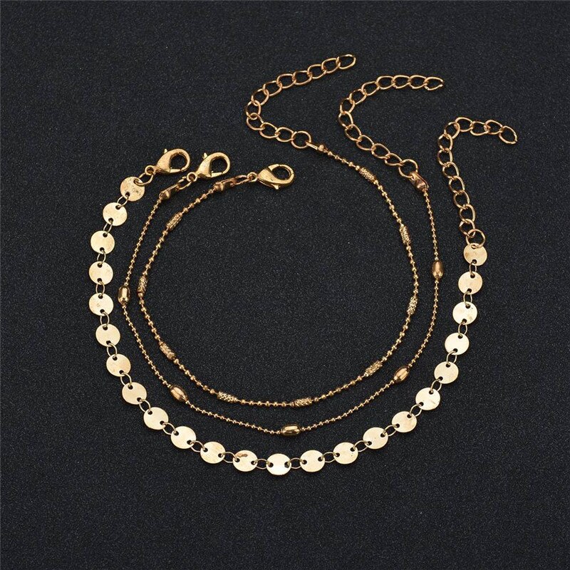 Modyle bohemian dames enkelbandje retro goudkleurige kralenketting pailletten enkelbandjes armbanden meerlaags boho benen voeten sieraden