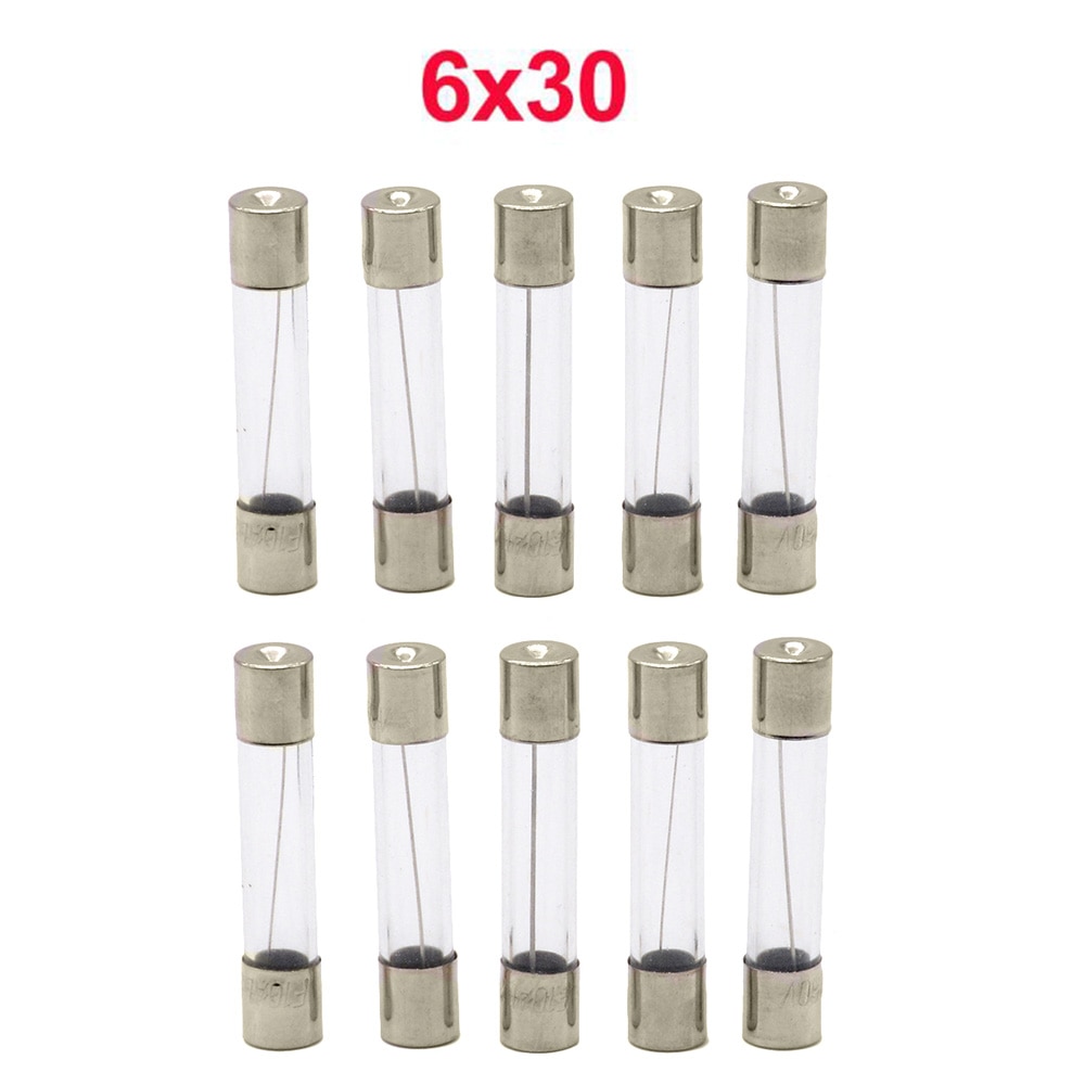 10 stk/parti en sælger 6*30mm hurtigblæste glasrør sikringer 6 x 30 mm 250v 0.5 1 2 3 4 5 6 8 10 15 20 25 30 a amp sikring