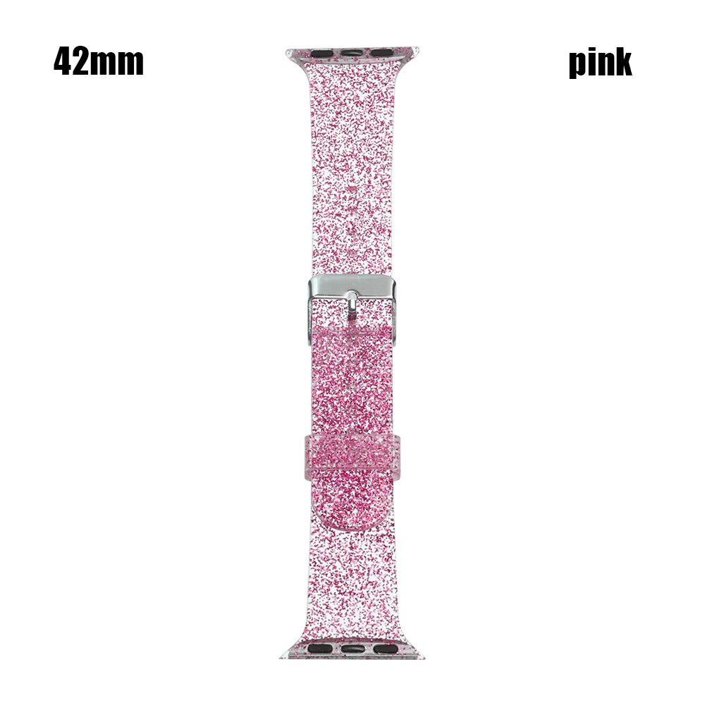Adjustable Silicone Transparent Glitter Waterproof Band For Apple Watch 38mm 40mm Strap for Apple Watch i-Watch Series 1/2/3/4: 5 / 42(44)mm
