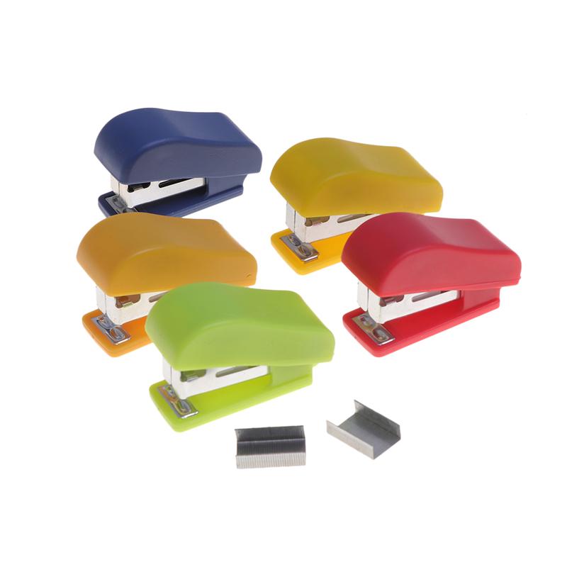 10pcs Cute Mini Desktop Staplers Hand Stapler Office Home Stapler with Staple (Random Color)