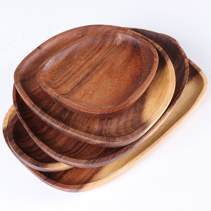 Accesorios de cocina, juego de vajilla, plato ovalado Irregular de madera maciza, platos de frutas, platos de cena, postres, utensilios de cocina