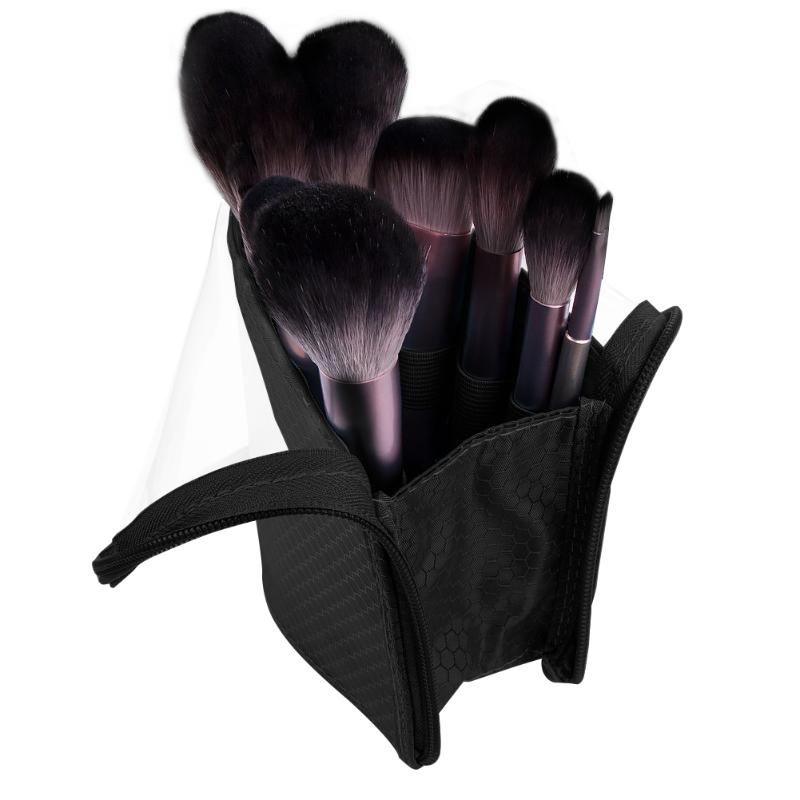 Portapinceles de maquillaje portátil, estuche para maquillaje a prueba de polvo, organizador de brochas cosméticas, cepillo para mujeres, organizador de herramientas de maquillaje: Black