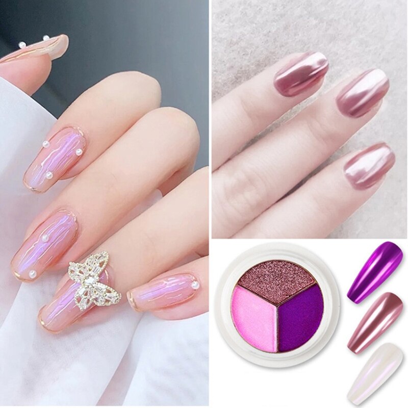 Polvo de espejo mágico de tres colores para manicura, polvo japonés Super brillante Aurora Powd
