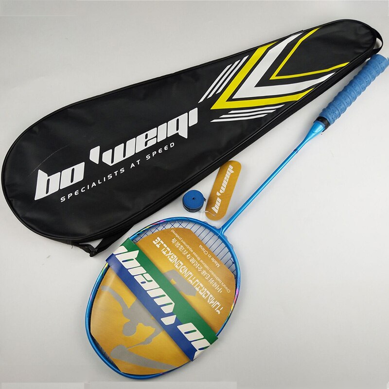 8u profissional 100% raquete de badminton carbono 24-30 lbs g5 ultraleve ofensiva raquete de badminton treinamento esportes com saco: Blue