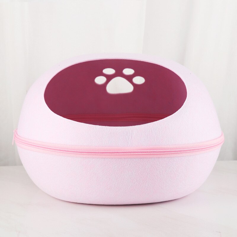 Cama desmontable de concha de huevo para gato, saco de dormir de fieltro Natural con cojín de nido, suave y transpirable esterilla, cueva semicerrada para mascotas: Pink