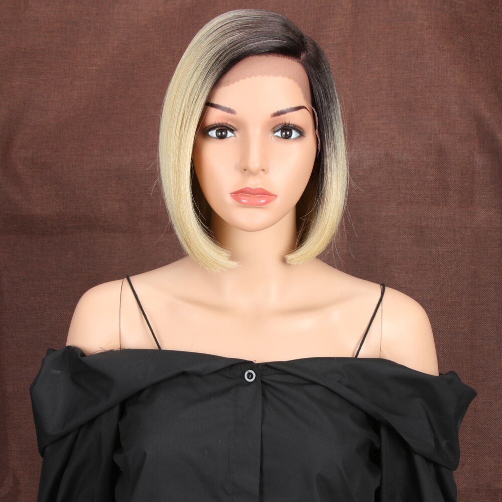 Bella Korte Pruik Bob Lace Pruik Synthetische 10 Inch Omber Blonde 613 Bruin Rood Bob Steil Haar Zijscheiding Pruiken voor Vrouw Cosplay: TT4-8613