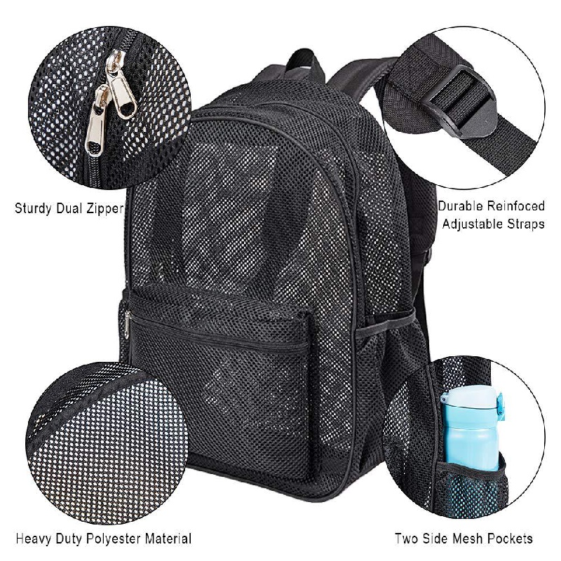 Mochila con de malla simple, bolso de playa para viajes al aire libre, bolso escolar para estudiantes de