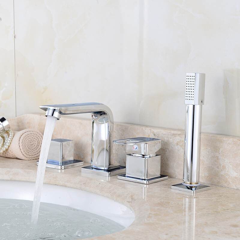 4 stk badeværelse badekar vandhane håndvaskarmatur dæk/vægmonteret håndholdt badekar blandingsbatteri koldmixer vandhane med håndbruser: A1