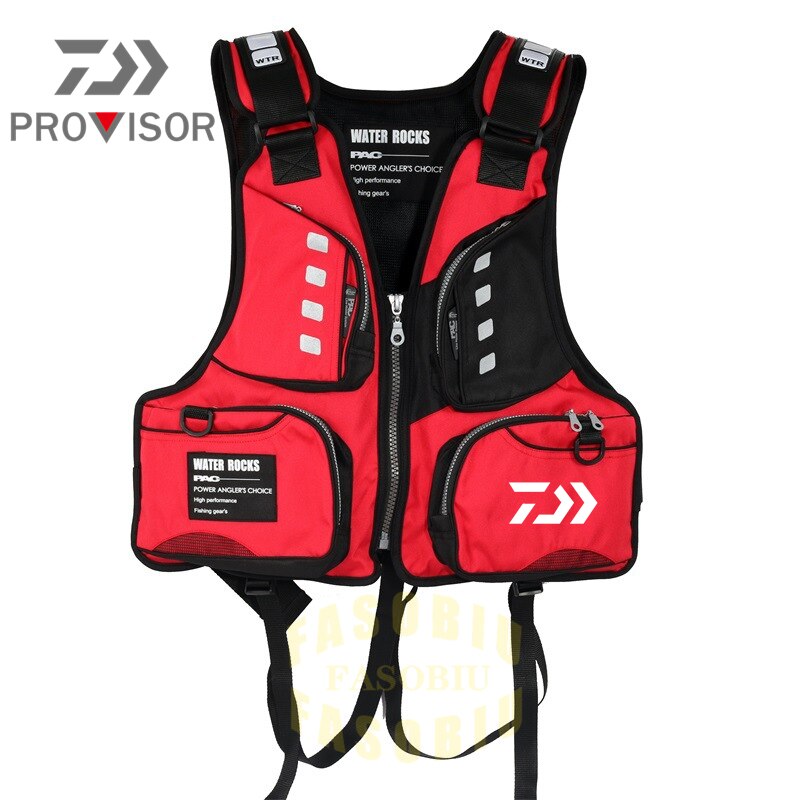 Shimano Vissen Reddingsvest Voorzichtigheid Gereflecteerd Licht Reddingsvest Hoge Drijfvermogen 120Kg Buiten Vest Multi-Pocket Vissen Vest: Red white