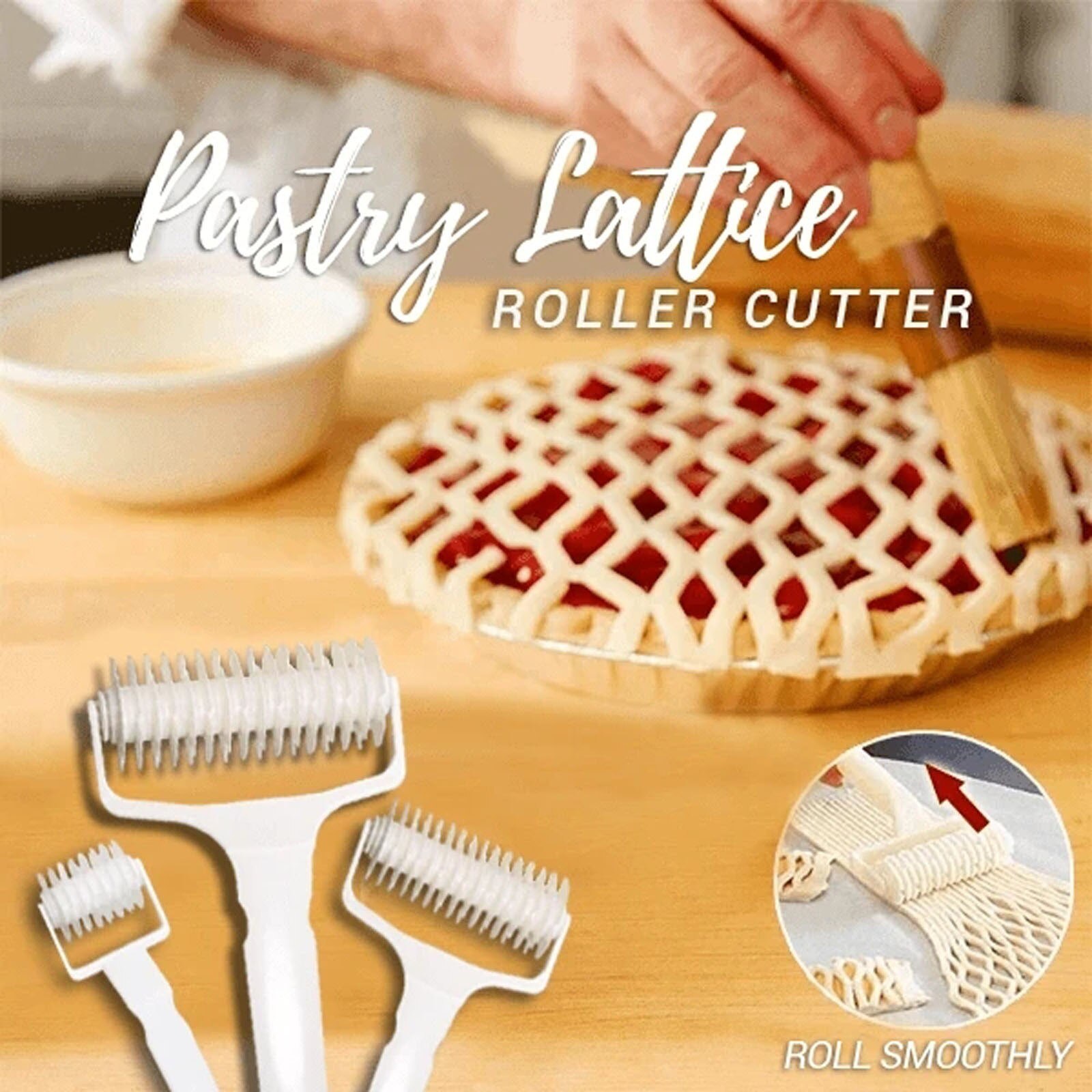 Roll Smooth Lattice Roller Cutter Cookie Pie Pizza Baking Roll Smooth Lattice Roller Cutter CoPastrys Roller Baking Pastry Tools