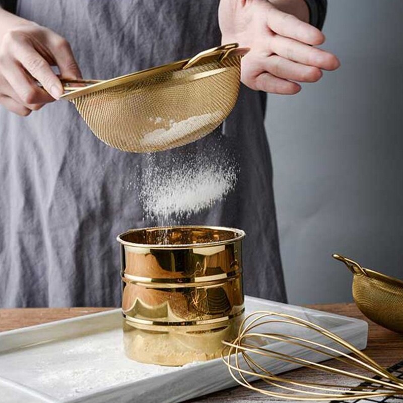 Cedazo de malla fina para aceite de acero inoxidable, separador de harina tamiz dorado, coladores, filtro de malla para Harina de café, herramientas para hornear, cocina, Bakewar