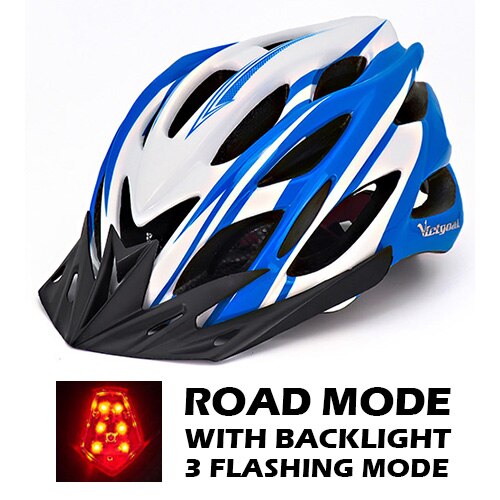 VICTGOAL Fahrrad Helm Licht Radfahren Helm Sonnenblende LED-hintergrundbeleuchtung Sicherheit MTB Berg Straße Fahrrad Helme Angeformten: Blau Weiß LED