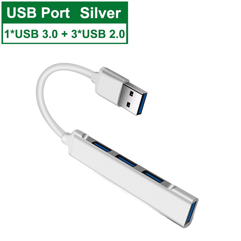 Hub USB 4 Ports USB 3.0 Type C Hub Multi Adaptateur Répartiteur Haute Vitesse jusqu'à 5 Gbit/S Pour PC Ordinateur Accessoires USB 3.0 2.0 Ports: USB Silver