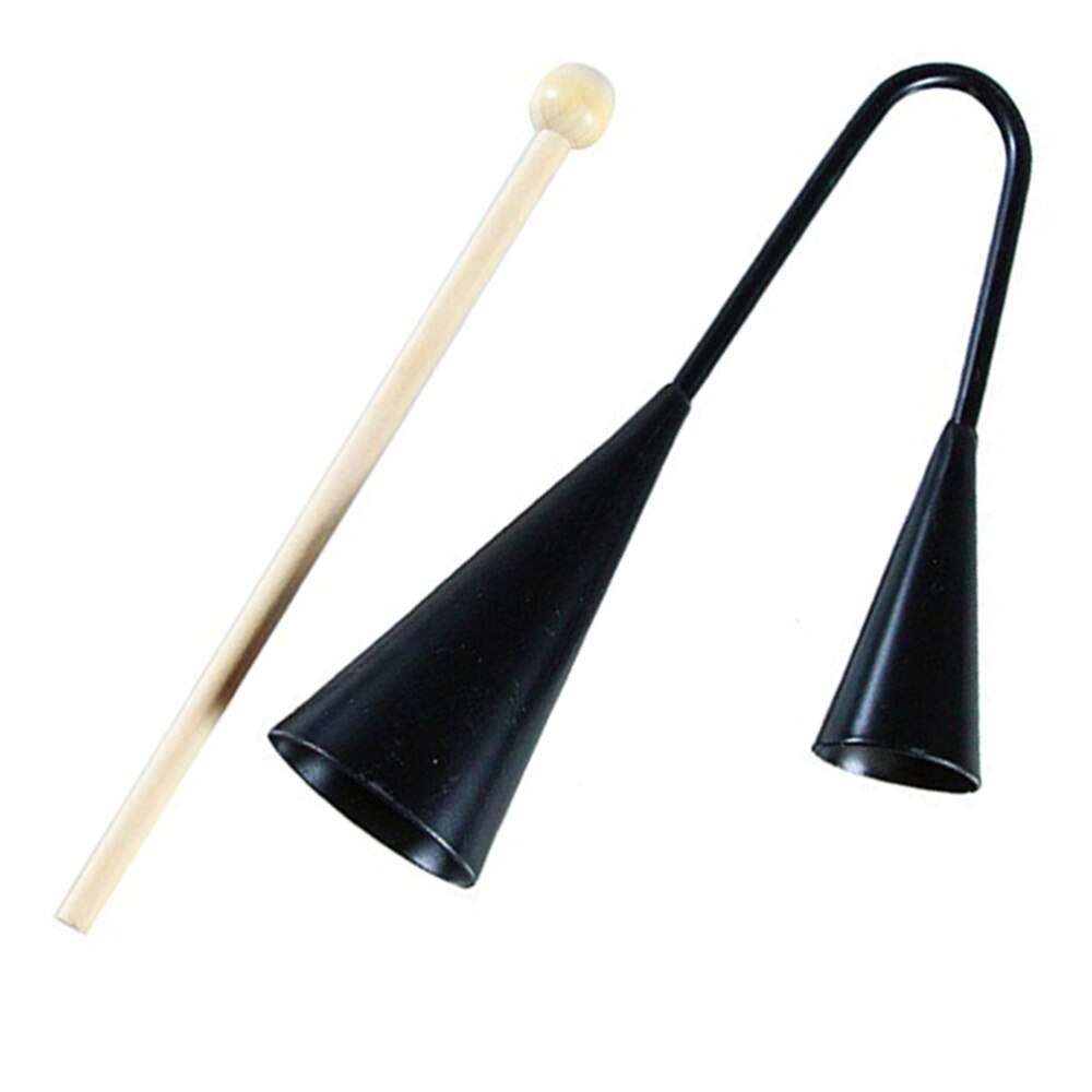 Børn tidlig uddannelse agogo klokke legetøj traditionel lille musikalsk to tone børn beater instrument med træpind (sort)