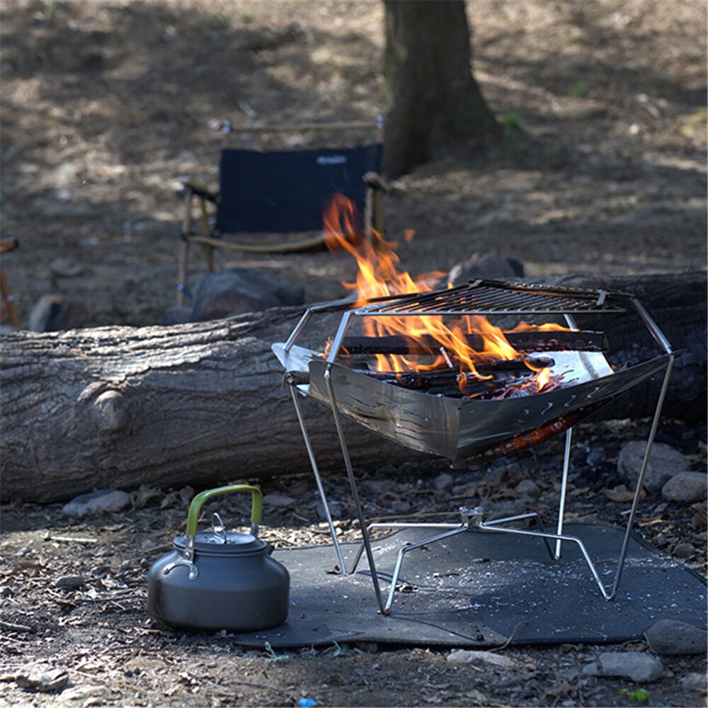 Outdoor Camping Campfire Rack Folding Firewood Fire Stove Stainless Steel Charcoal Grill Portable Bonfire Rack for Barbecue