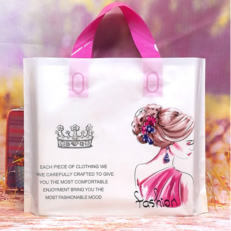 10 Stks/partij Mode Draagtas Dikke Grote Plastic Boodschappentassen Dikke Boutique Kleding Verpakking Plastic Tas Met Handvat: Beige crown