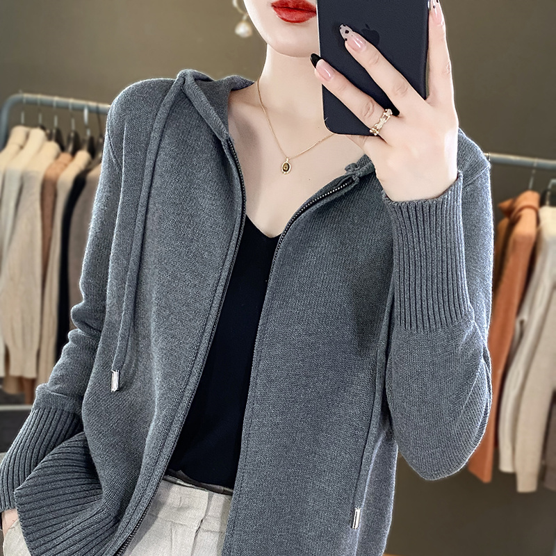 Klassische Hoodie Frauen Strickwaren 100% alle Baumwolle Cardigan Pullover lange Ärmel Doppel reiß verschluss Stil dicke warme Basics Tops