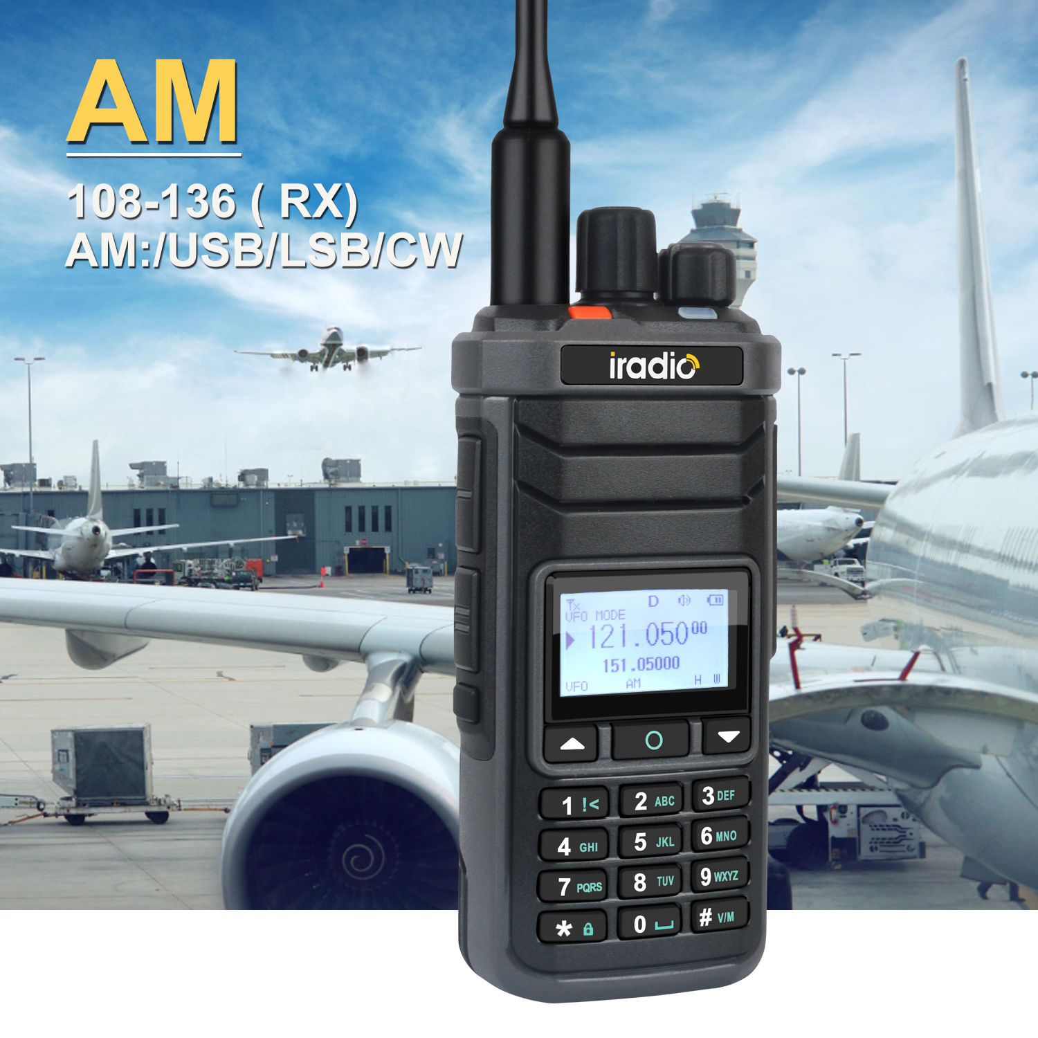 Iradio UV-88 HF CB VHF UHF Aviation Freq Multi Band AM USB LSB CW CB LW MW SW SSB Handheld Walkie Talkie UV88