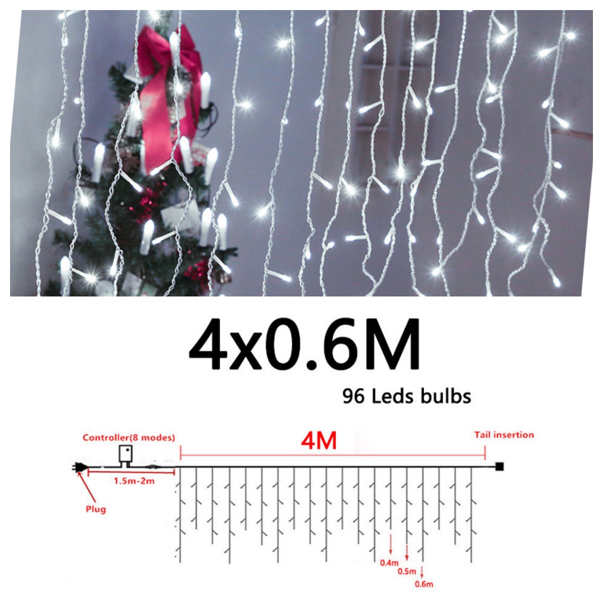 Outdoor LED 4x0,6m lichtslinger voor terras kerstverlichting Fairy String Gordijn licht straat bruiloft tuindecoratie: green