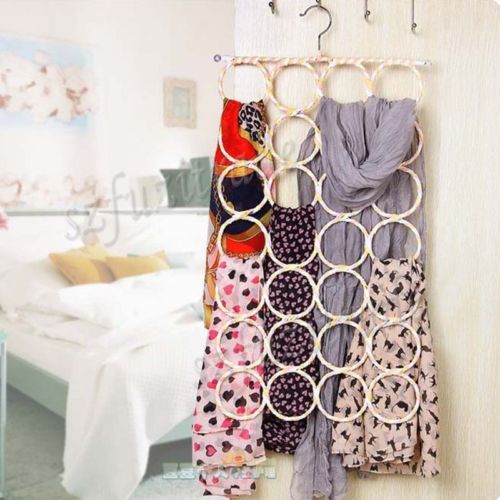 9 28 Ring Scarf Shawl Scarves Holder Foldable Tie Belt Hook Organizer Rattan Weave Hanger Wardrobe Storage Holder Display Rack