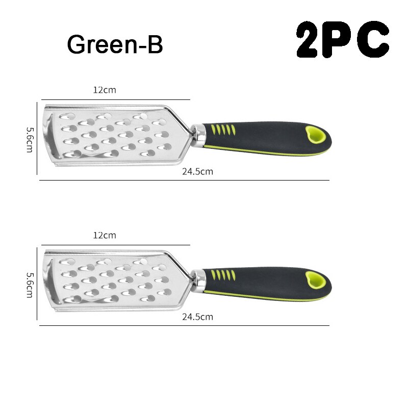 Cheese Grater Stainless Steel Grater Peeler Citrus Ginger Garlic Slicer Long Handle Cheese Planer Shavings Knife Kitchen Tool: Green-B-2PC