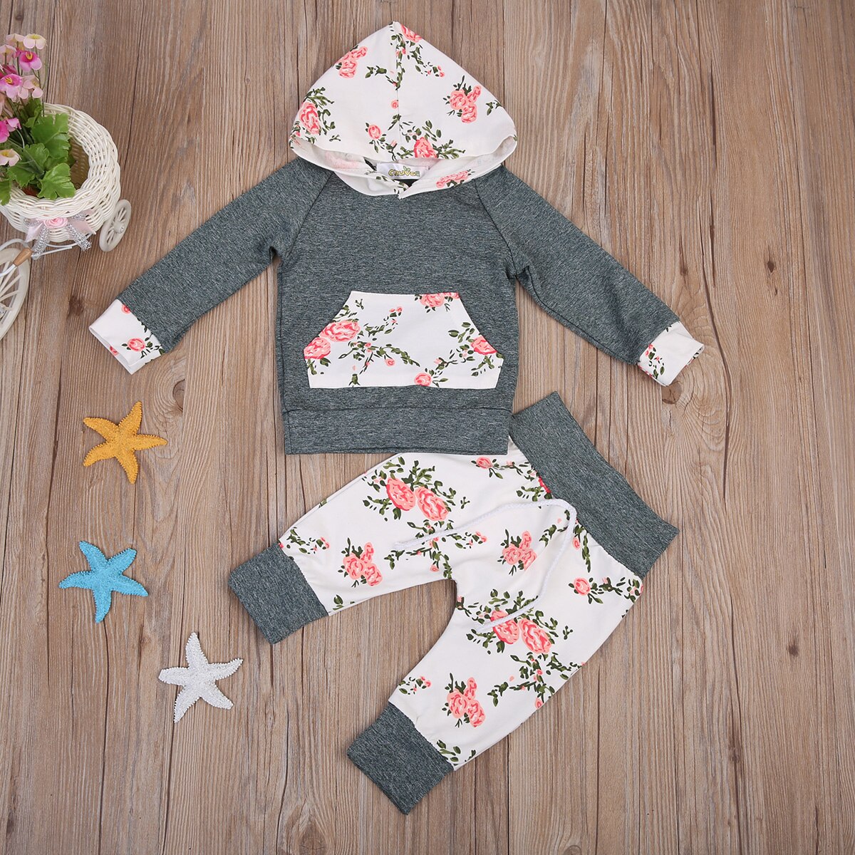 Unisex babytøj sæt efterår nyfødt baby dreng pige tøj hætte toppe+lange bukser leggings 2 stk outfits sæt