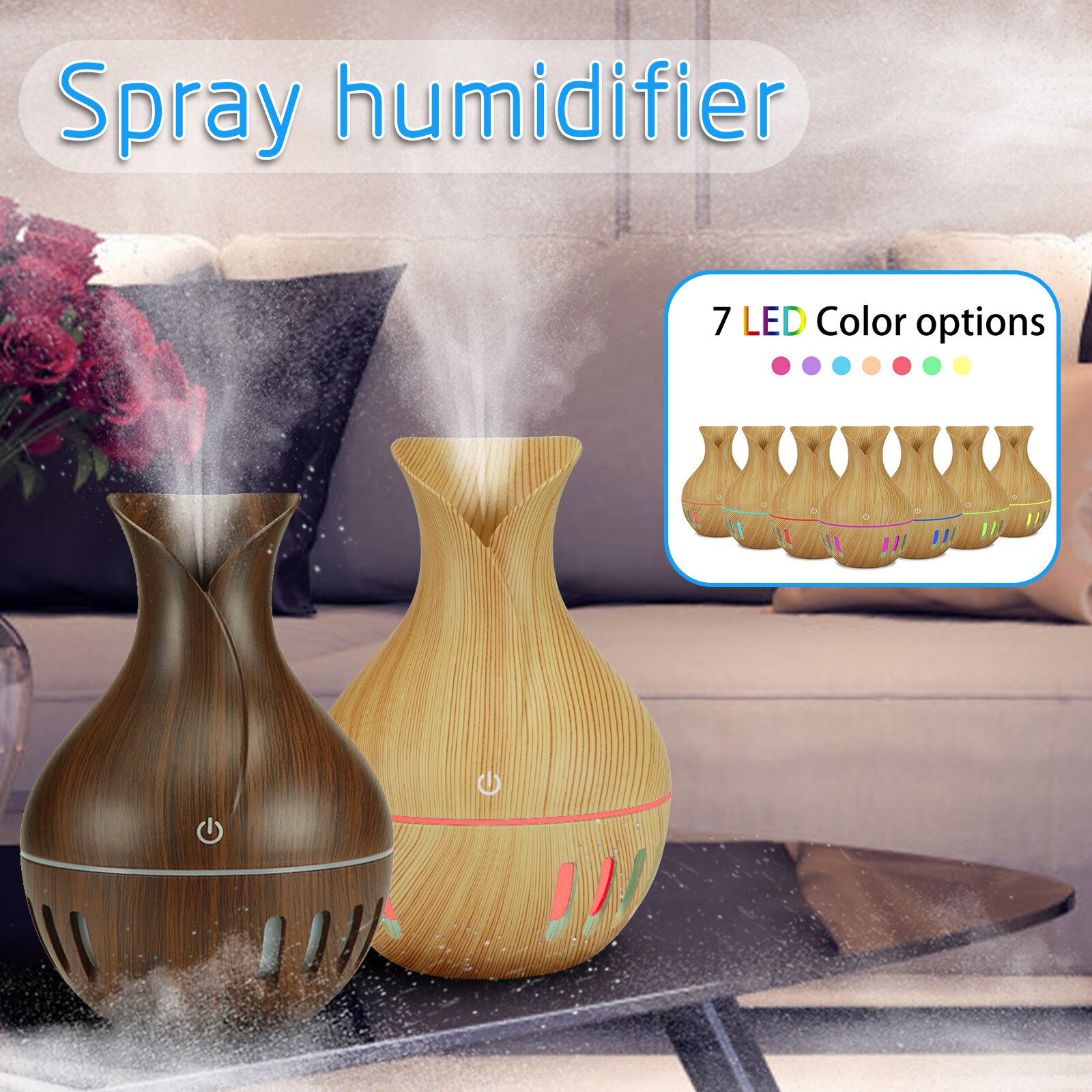 4# Usb Electric Humidifier Essential Aroma Oil Diffuser Ultrasonic Wood Grain Air Humidifier Usb Mini Mist Maker Led Light Hogar