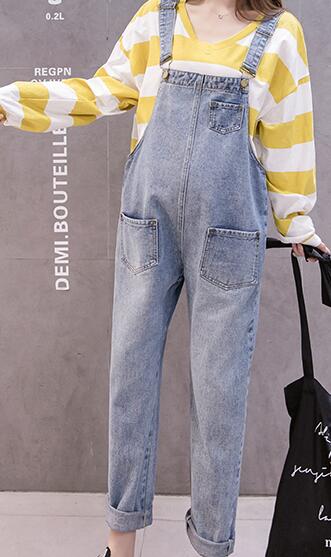 Denim barsel jeans bib bukser overalls løst justerbare bukser tøj til gravide kvinder graviditet jeans jumpsuit arbejdstøj: Blå / M