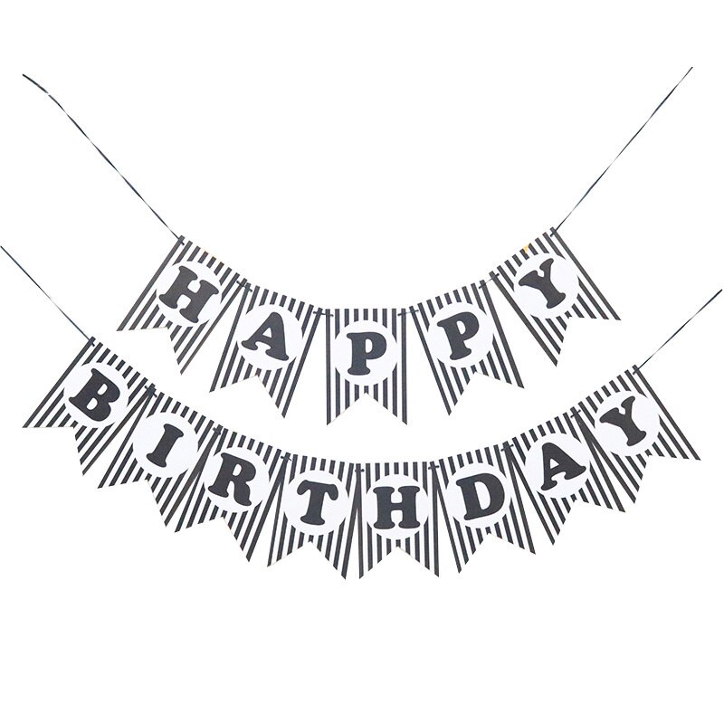 Happy birthday swallowtail flags black and white stripes birthday party background decoration flags: Default Title