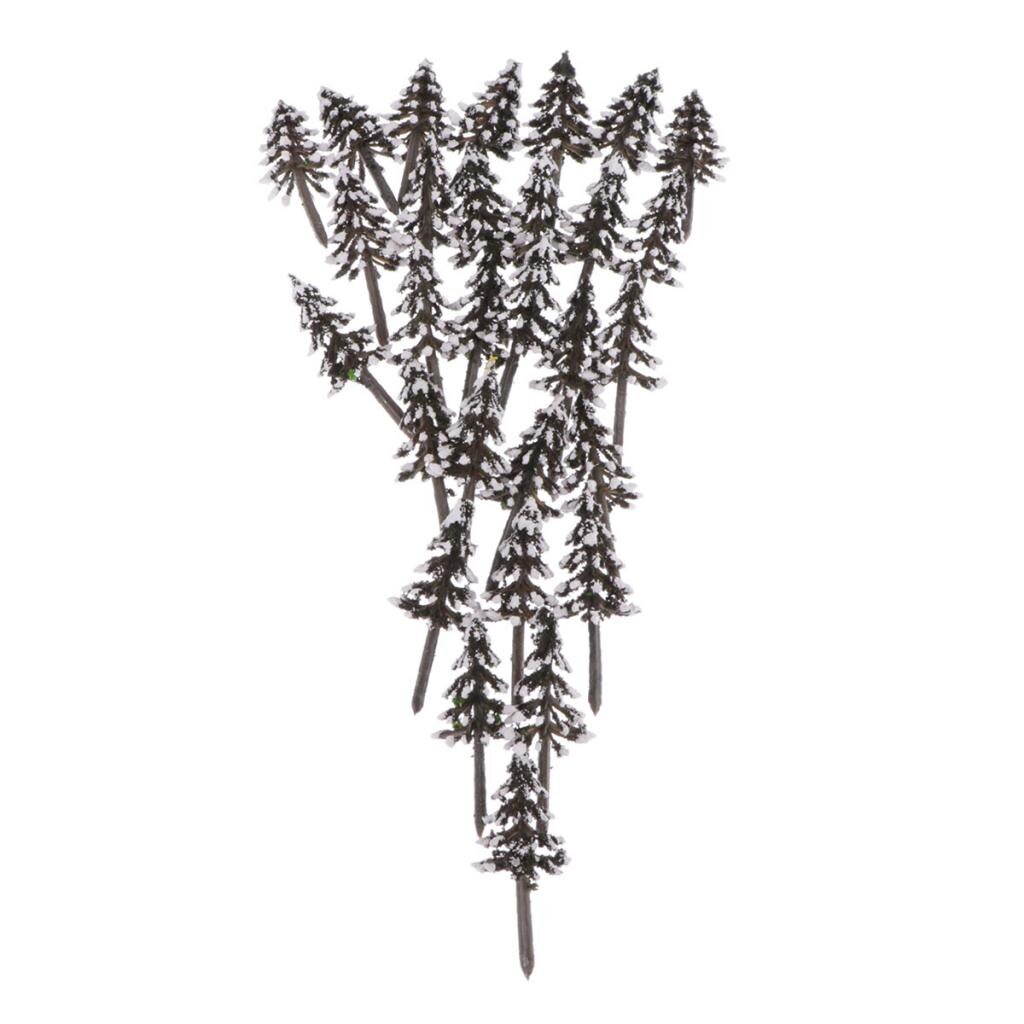 30pcs Model Cedar Trees Model Train Scenery Architecture Scenery Trees with Snow, 1.97 inches