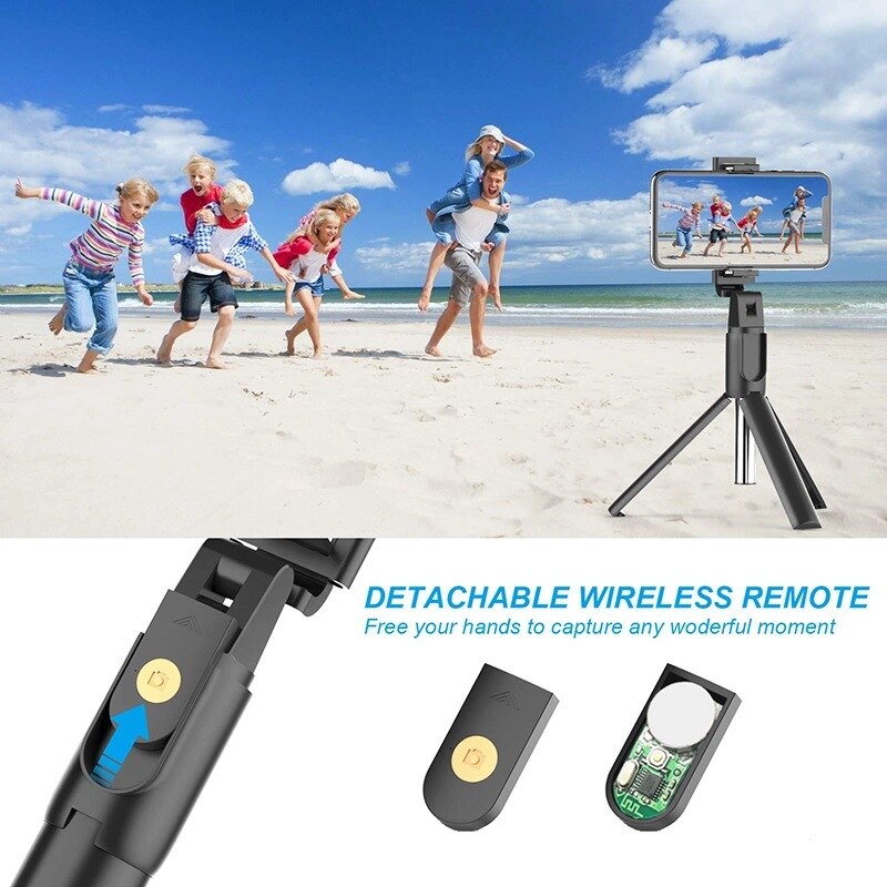 K07 3 in 1 kabelloser bluetooth-selfie-stick, faltbares mini-stativ, ausziehbares einbeinstativ mit fernbedienung für iphone, ios und android