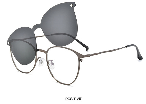 FELRES Metal Frame Square Glasses For Men With Magnetic Clip-on Polarized Sunglasses - View #2