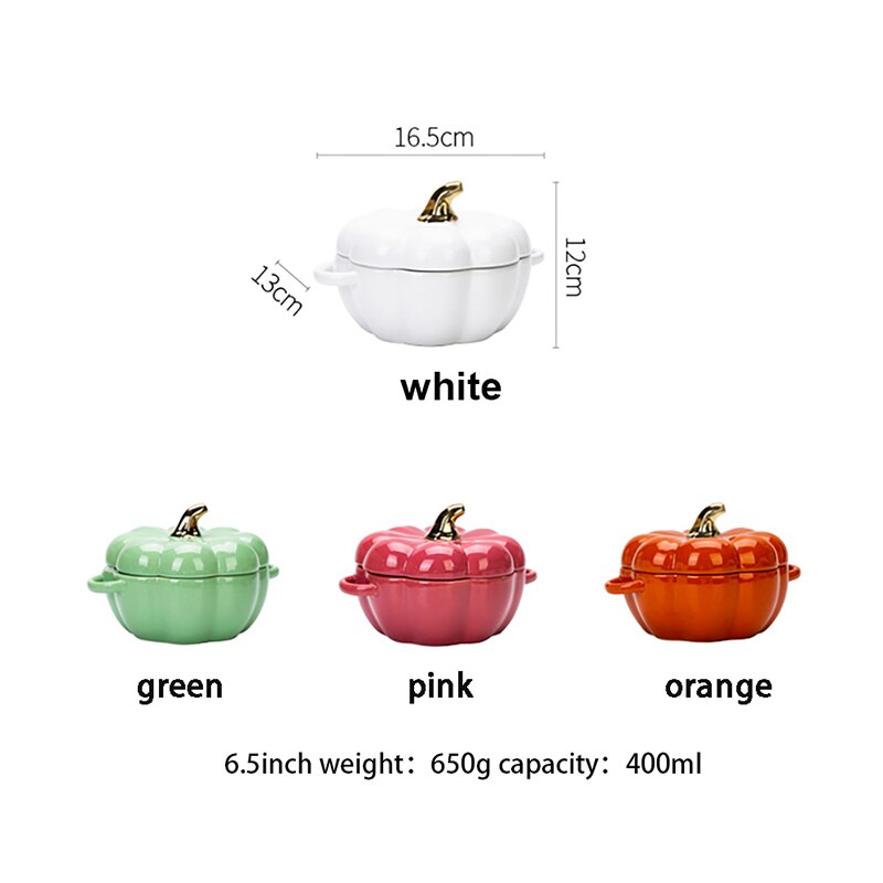 Tigela de cerâmica para assar, 400ml, formato de abóbora, jarra com tampa, sopa de salada, utensílios de cozinha, decoração de doces de casamento, organizador de halloween