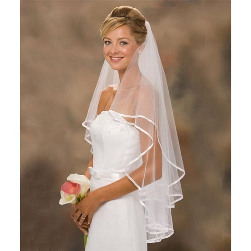 Velo de novia corto y sencillo de tul de dos capas con peine, velo de novia blanco marfil para novia, accesorios de boda