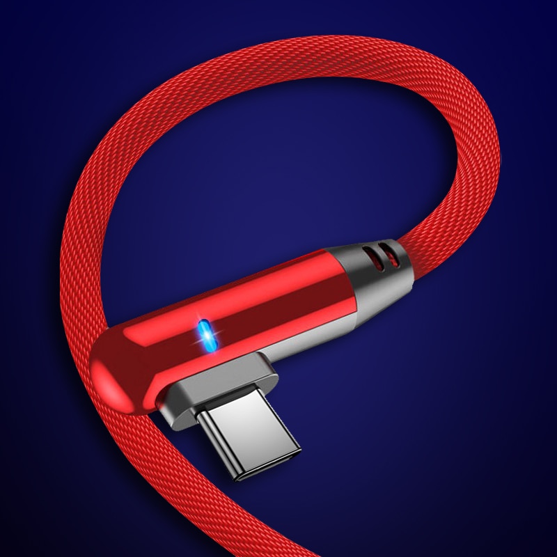Led 90 asteen usb type c kaapeli iphone micro pikalataus usb-c kaapeli xiaomi redmi note 7 samsung  s10 a50 tipe-c johdolle