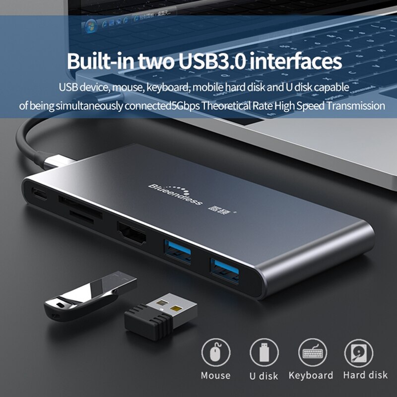 Blueendless M.2 Ngff Ssd Case Usb C Hub Type C + Pd + USB3.0 + Hdmi-Compatibel Docking Station ssd Behuizing Voor Pro Laptop