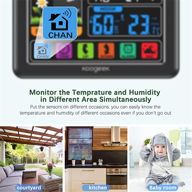 Indoor Outdoor Digital Weather Station Wireless LCD Display w/ Alarm Clock Real-Time Temperature/Humidity/Forecast Function Home