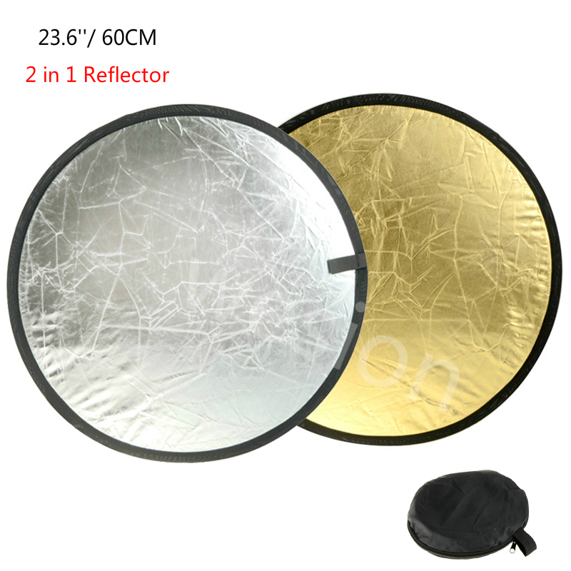 23.6 &quot;60 cm 2 in 1 Inklapbare Draagbare Licht Reflector Ronde Photo Studio Diffuser DISC Goud Zilver Studio Fotografie reflector