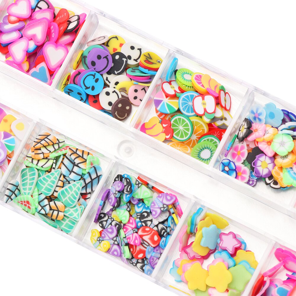 12 Desigs/Box Nail Fruit Plakjes Vlinder Decoratie Decal Paillette Zachte Polymer Klei Tips Cartoon Zomer Pailletten Nail Art acce