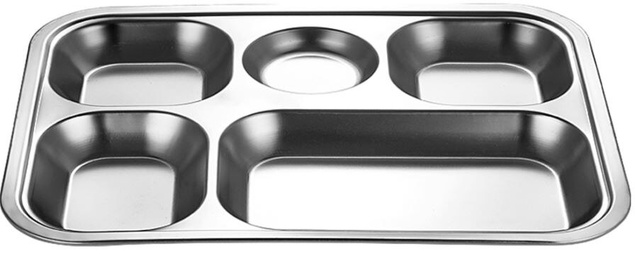1pc Stainless Steel Divided Dinner Tray Lunch Container Food Plate for School Canteen 3/4/5 Section: 5